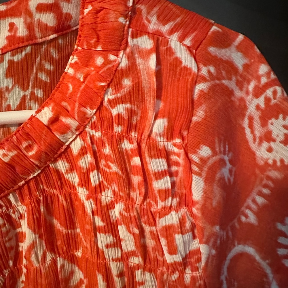 LOFT Size S Orange Short Sleeve Smocked Blouse - Picture 5 of 6